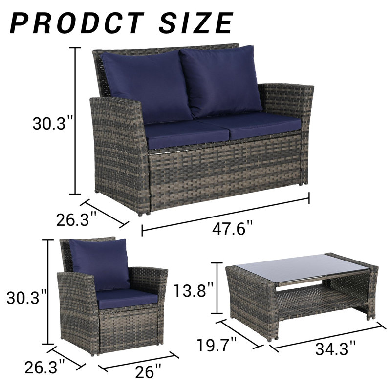Ensemble de mobilier d'extérieur 4 pièces Modern, Bleu très foncé
