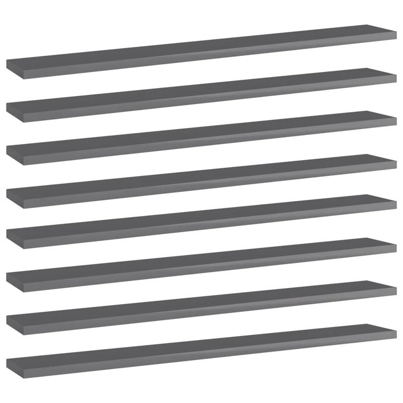 Adiyan 1.5cm H Bookcase, High Gloss Grey, 1.5cm H x 80cm W x 10cm D