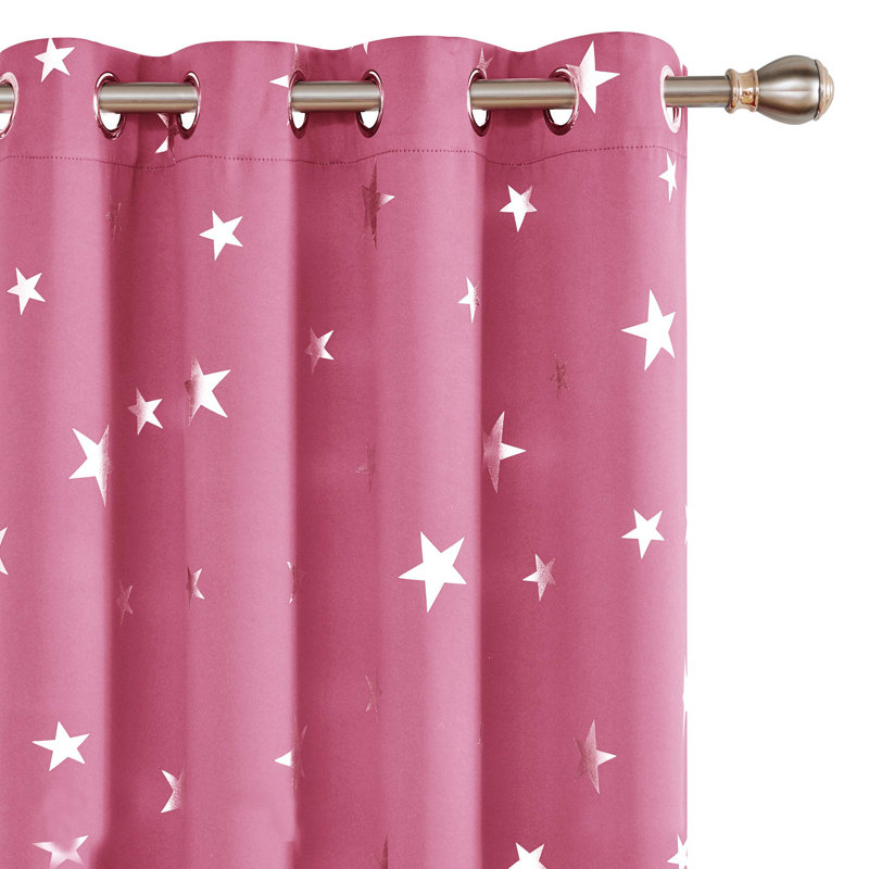 Foil Print Star Blackout Grommet Top Curtains (Set of 2), Pink, 42" W x 84" L