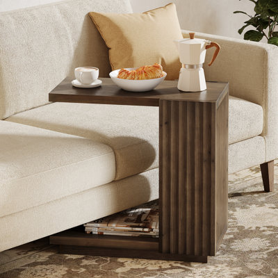 Solid Wood End Table, C-Shaped Side Table for Sofa, Bed