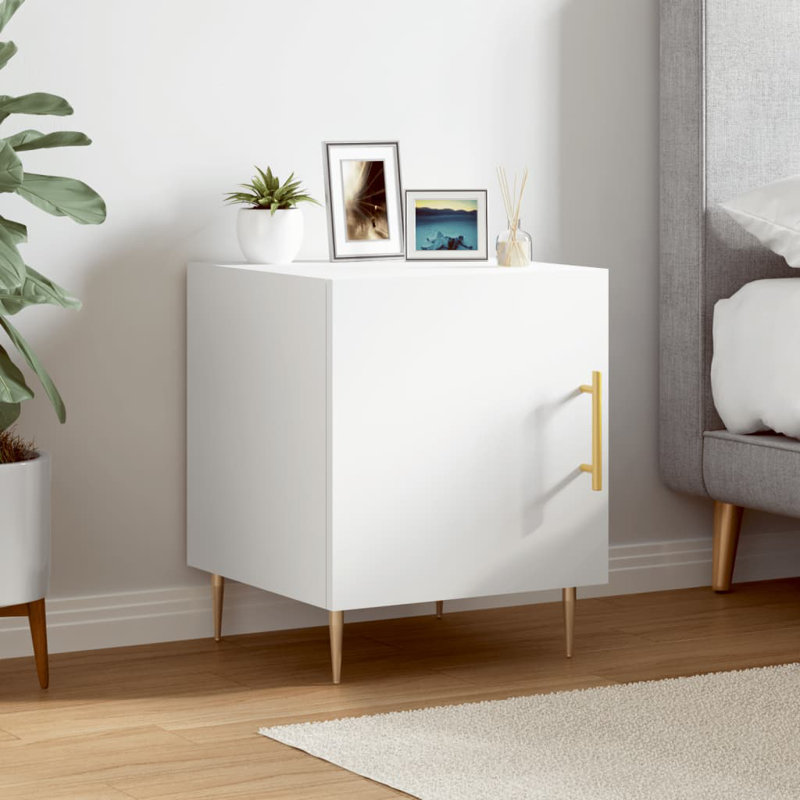 40cm W Iron Bedside Table, White