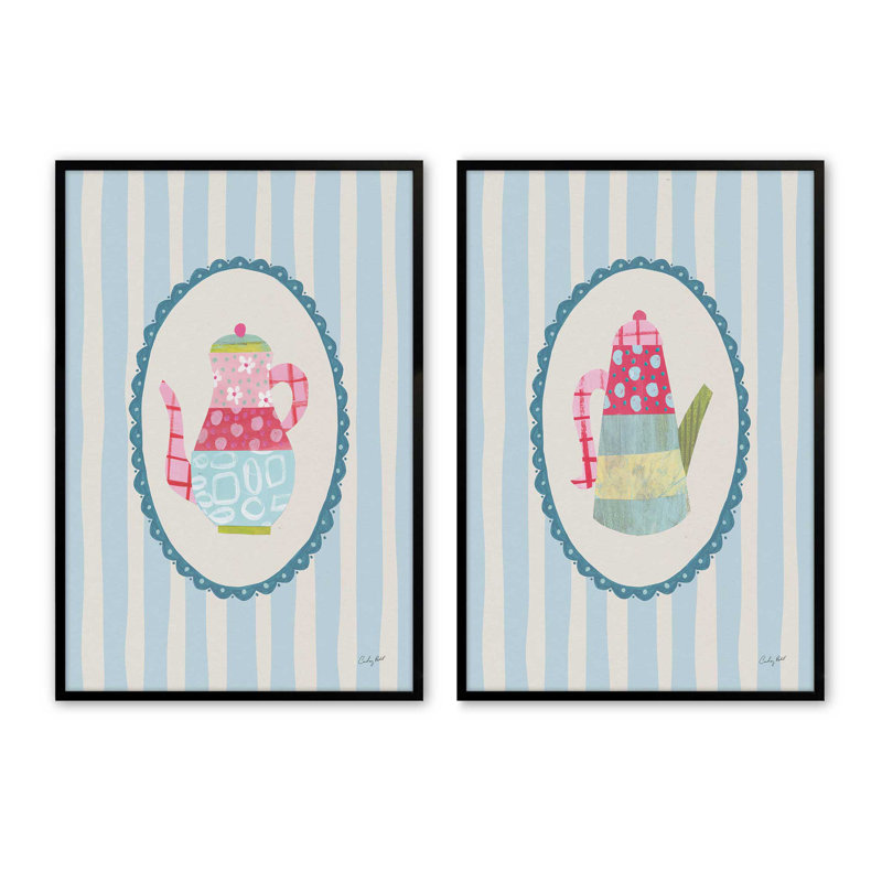 «Happy Tea Time», ensemble de 2 impressions, 48 po x 32 po, Impression encadrée, Noir satiné