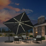 10' Square Lighted Cantilever Swivel Umbrella with Solar Powered LED Swivel and Base