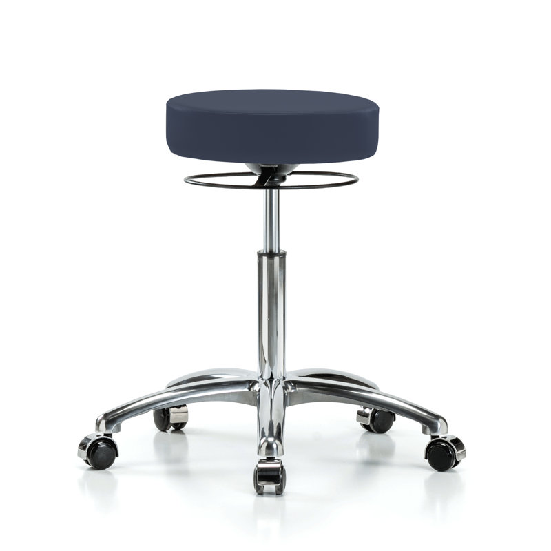 Tabouret réglable en hauteur PERCH Stella |  Hauteur du bureau: 18,5 à 24 po, Vinyl bleu impérial, Chrome