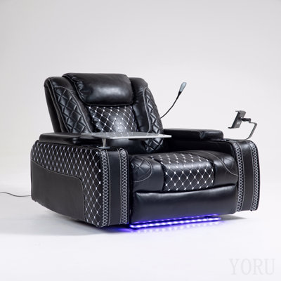 Fauteuil inclinable Power Zero Gravity avec fonctions multifonctionnelles - Accoudoir de rangement et porte-gobelet - Table pour ordinateur portable et support pour téléphone - Lampe de lecture et DEL - Inclinaison en position infinie pour le salon et le bureau