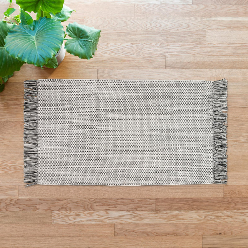 Tapis gris en coton noué à la main Christon, Rectangle 2 pi 3 po x 3 pi 9 po