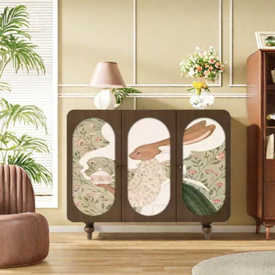 Solid wood sideboard with artistic rabbit pattern