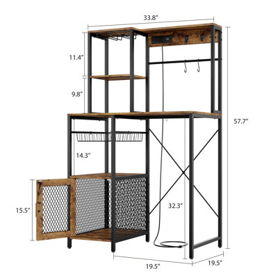Mini Fridge Stand with Storage Shelf & Cabinet, Bakers Rack with Small Refrigerator Insert Storage Space, Industrial Kitchen Microwave Stand with Power Outlet, Coffee Bar for Living Room