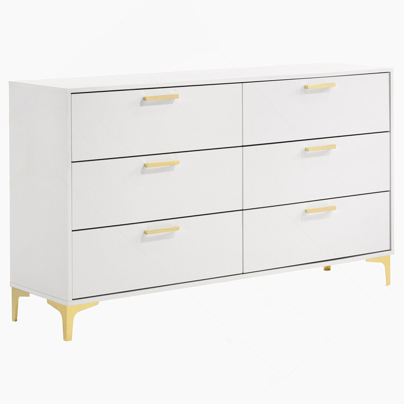 Commode rectangulaire blanche à 6 tiroirs