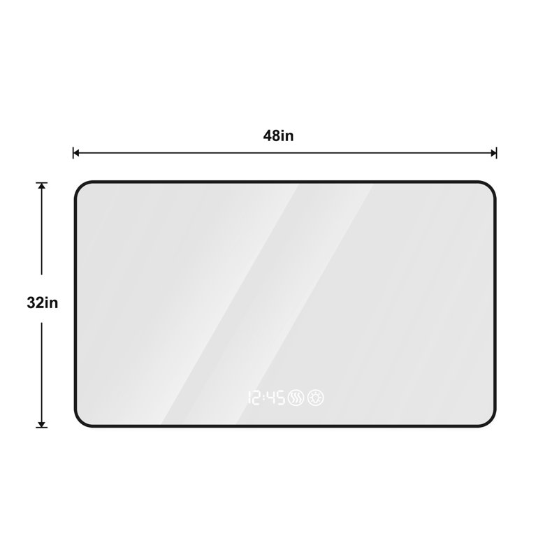 Miroir mural 29 x 39 cm avec cadre en aluminium noir, coins arrondis, affichage de la température, éclairage DEL tricolore et fonction antibuée pour salle de bain, éclairage