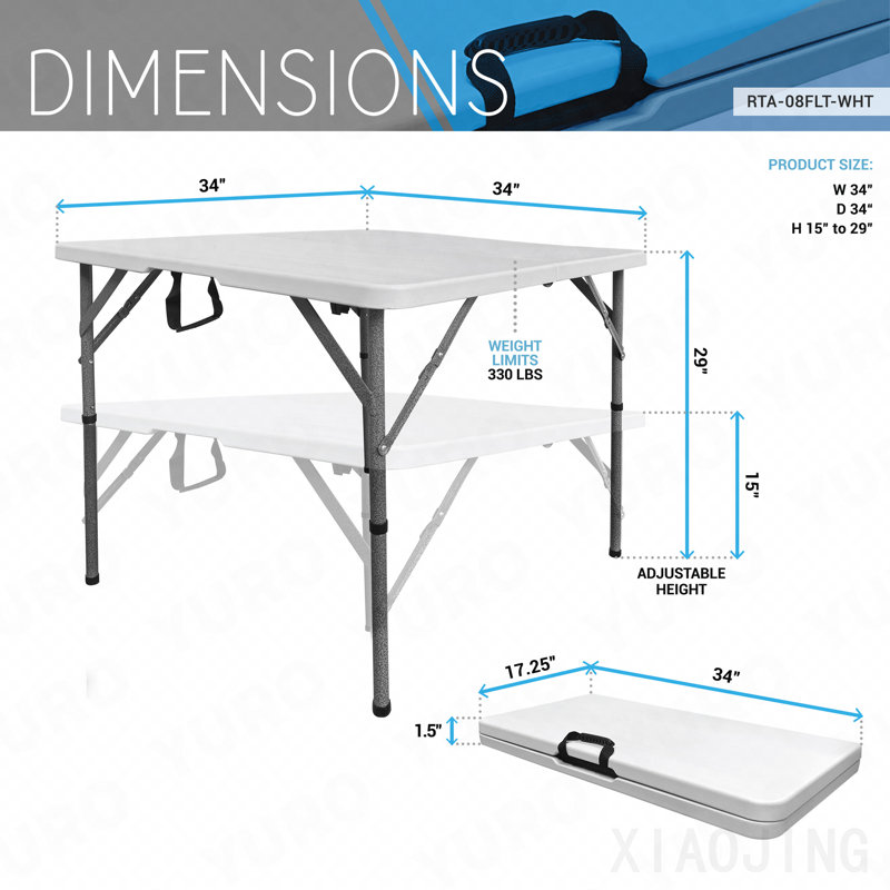 Table pliante carrée 34 po, petite table pliable avec poignée facile à transporter