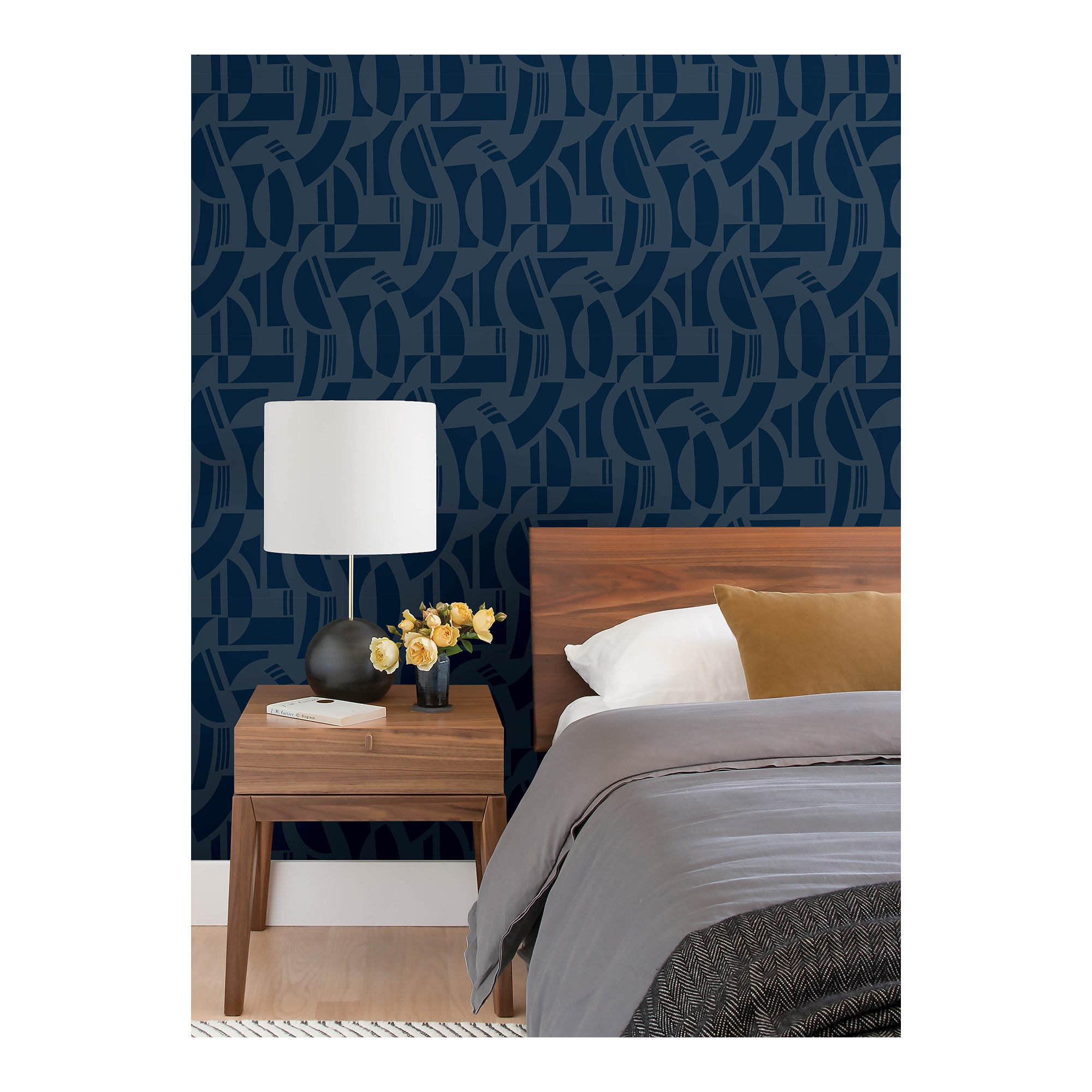 Carter Geometric Flock Wallpaper, Blue