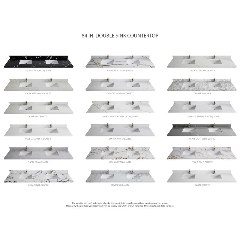 Meuble-lavabo double avec plateau Alys 84 (option boutons), Gris Piatra