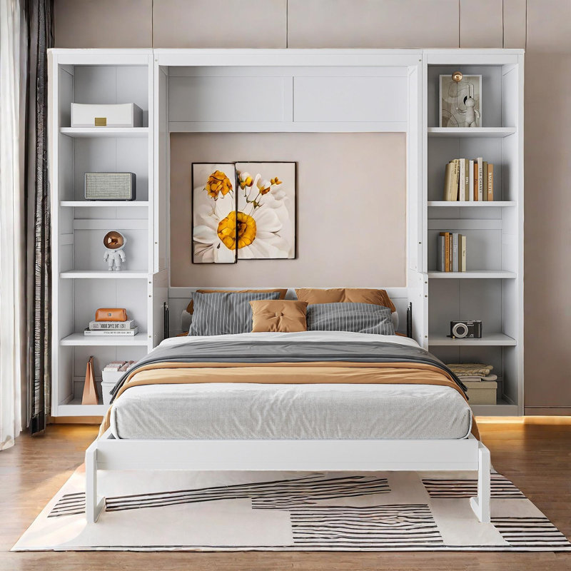 Lit escamotable Driskill avec bureau et plusieurs supports de rangement, Full/Double