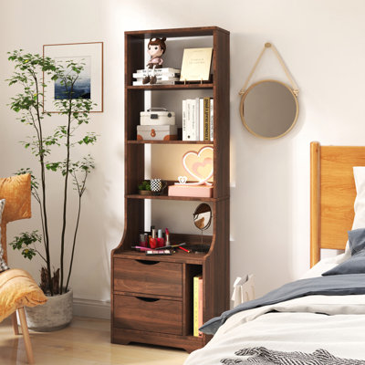 Table de chevet avec bibliothèque, table de chevet avec 2 tiroirs de rangement pour la chambre à coucher