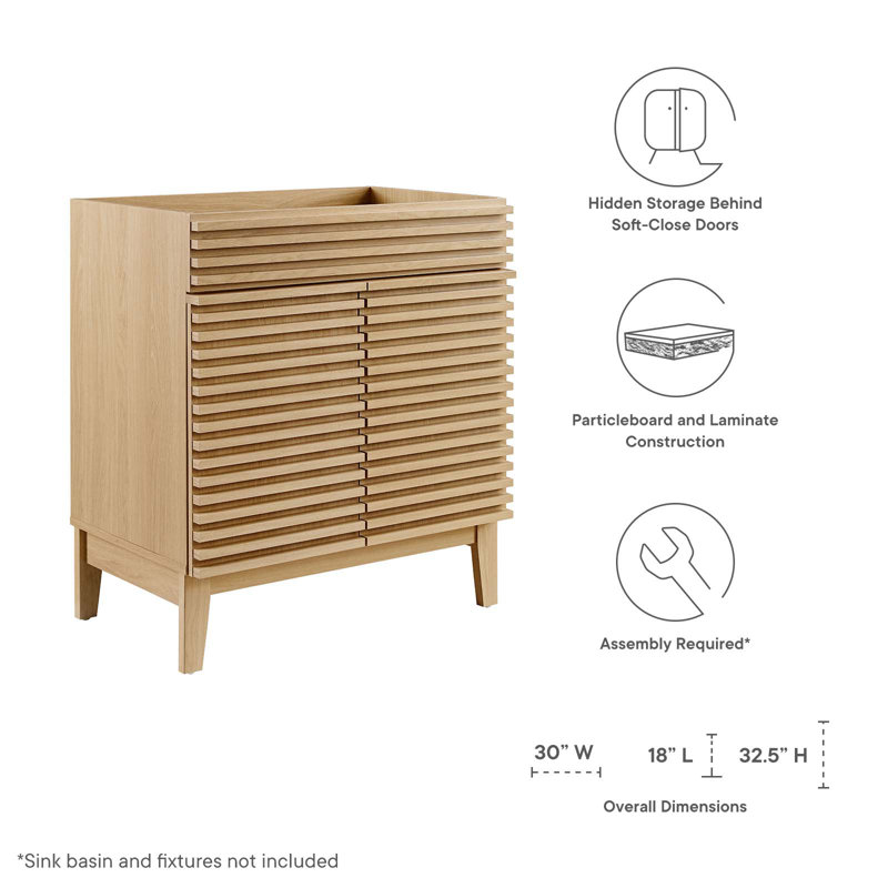 Render 30" Oak Mid-Century Modern Bathroom Vanity