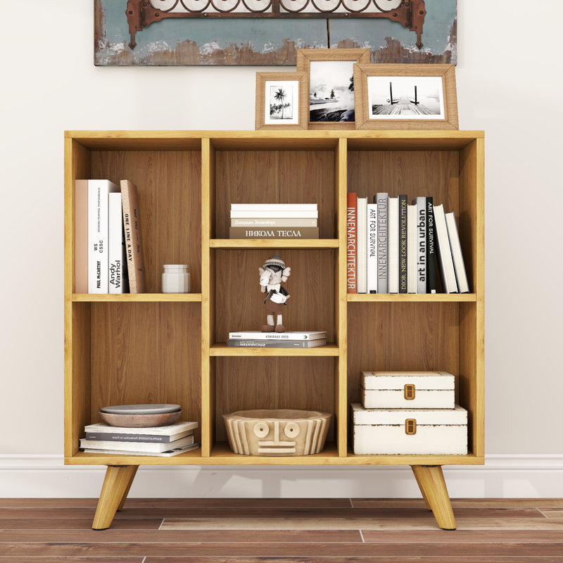 Louise 7 Cubes Storage Bookcase For Living Room, Bedroom, Office, 3 Shelves (30.51"H x 31.89"W x 9.45"D), Oak