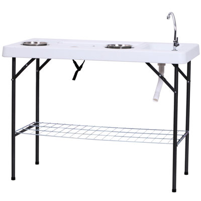 Portable Fish Cleaning Station With Sink, Camping Table, & Steel Build, Faucet Drainage Hose, Accessories Included, 50", 220 Lbs Capacity Folding Fillet Table Steel, And Accessories, 50" For Outdoor