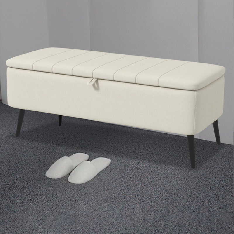 Polyester Upholstered Bench with Flip Top, Cream White