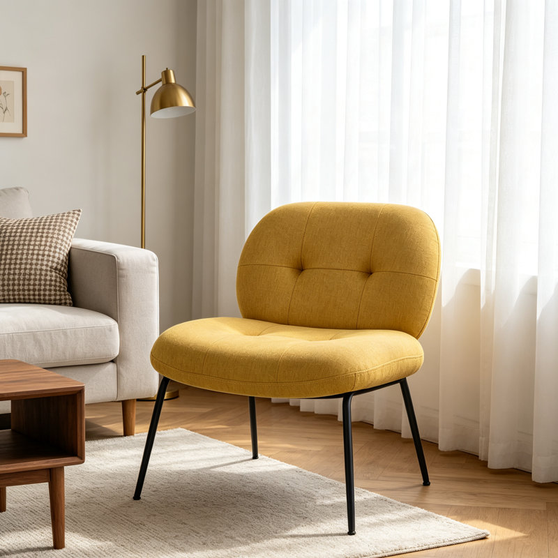 Velvet Accent Chair, Yellow Linen