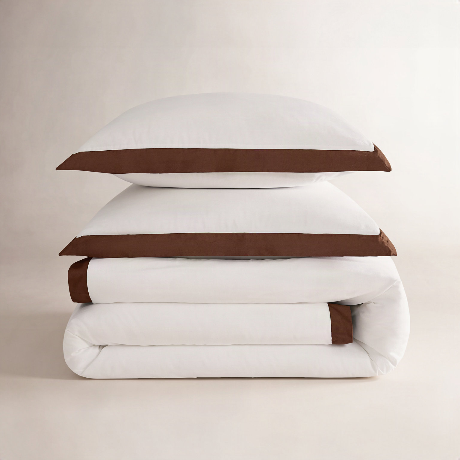 Cotton Duvet Cover Set, White/Brown, King
