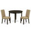 Ensemble de table de salle à manger 3 pièces pour petits espaces comprenant une table de cuisine ronde et 2 chaises de salle à manger Parson en tissu brun, cappuccino de 42 po x 42 po-453227874-453227875-504545673