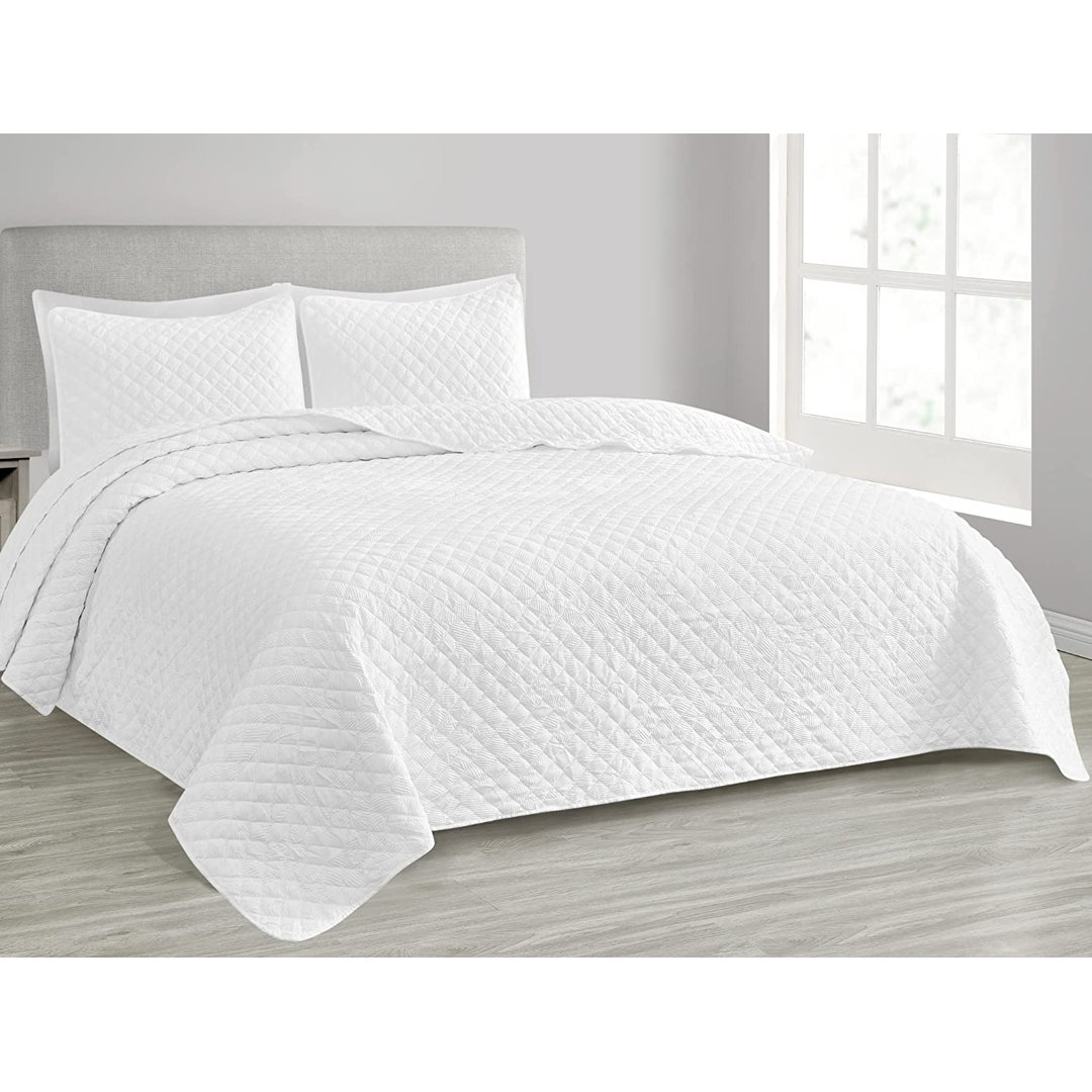 Lightweight Diamond Stitch Coverlet Crinkle Textured Quilt Set Chezmoi Collection 