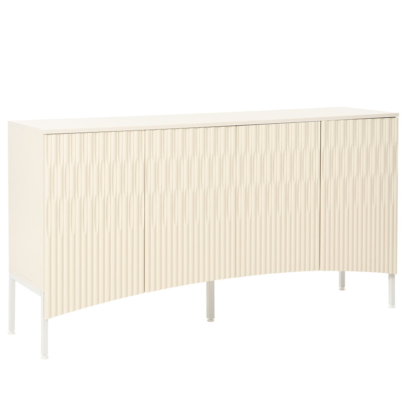 Buffet console beige avec porte inférieure incurvée et accent de rainures arquées - Armoire de décoration American Design