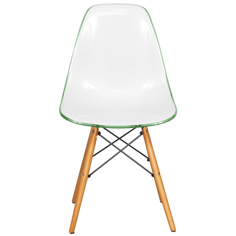 Dubuque Dining Side Chair with Metal Eiffel Base Design and Beech Wood Legs, White Green, 1