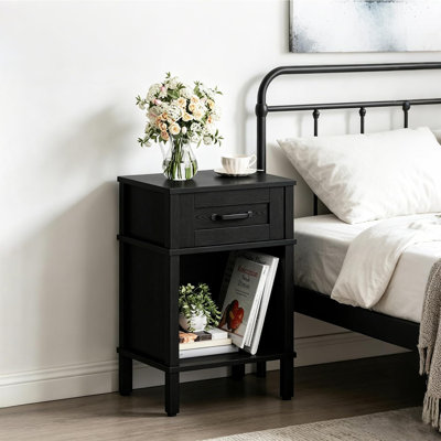 Black Nightstand with Drawers,Small Night Stand,Black Bedside Table Morden Nightstand,Black Wood Nightstand,Bedside Table with Drawers,Farmhouse End T