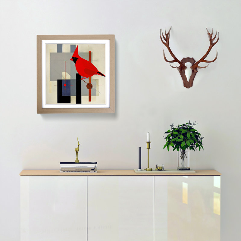 Cardinal Bird Suprematism No.6 - Framed Print, Oak