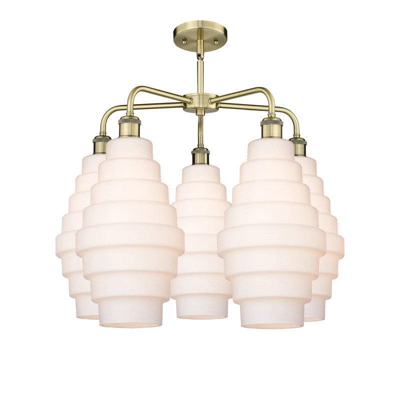 Lustre unique à 5 lumières Bedrie, Blanc, Laiton antique