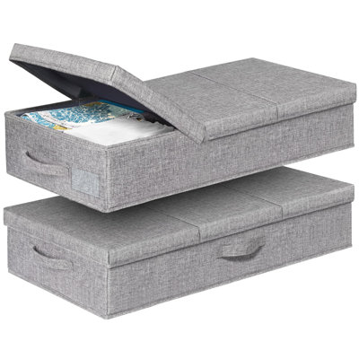 Under Bed Storage With Lids, 2 Pack Large Underbed Storage Containers Clothes W/ 3 Handles, Foldable Low Profile Stackable Drawer Organizer Bins Box For Blanket Shoe Bedroom