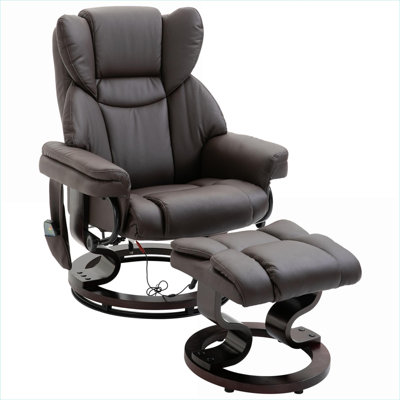  Single-Seat Vibration Massage Recliner Chair with Ottoman, 360° Swivel Faux Leather Classic Brown