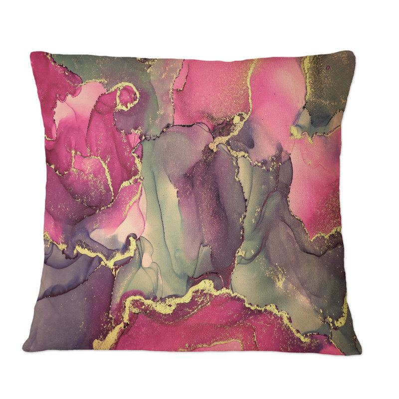 Rose et noir, art abstrait fluide de luxe - coussin décoratif moderne imprimé, 18 po x 18 po