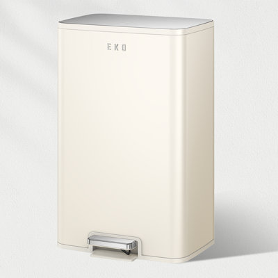 EKO Marina 50L / 13.2 Gal  Retangular Kitchen Step Trash Can, Stainless Steel Step-On Garbage Bin with Removable Inner Bucket, Vanilla