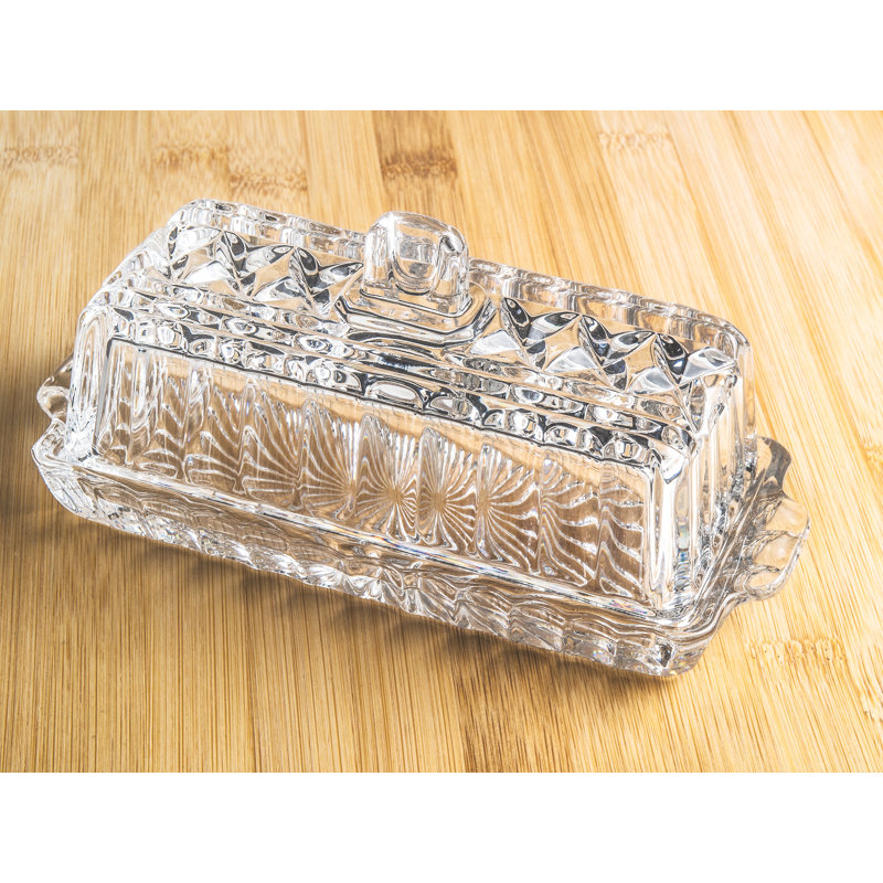 Beurrier - plat à fromage - recouvert - cristal taillé - rectangulaire - longueur 7,25 po - fabriqué en Europe