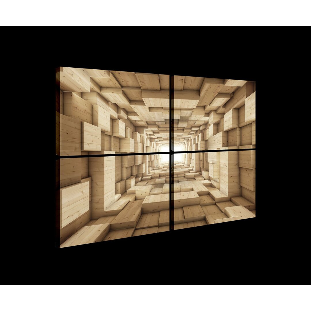 4-tlg. Leinwandbilder-Set 3D Holztunnel