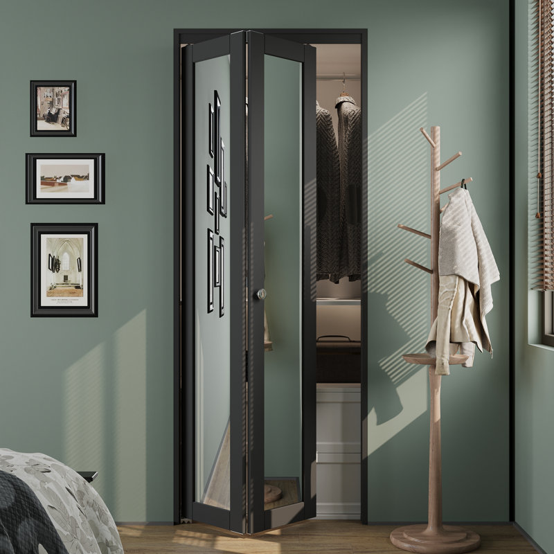 Porte pliante en bois manufacturé à miroir avec trousse de quincaillerie d'installation (garde-robe, garde-manger)