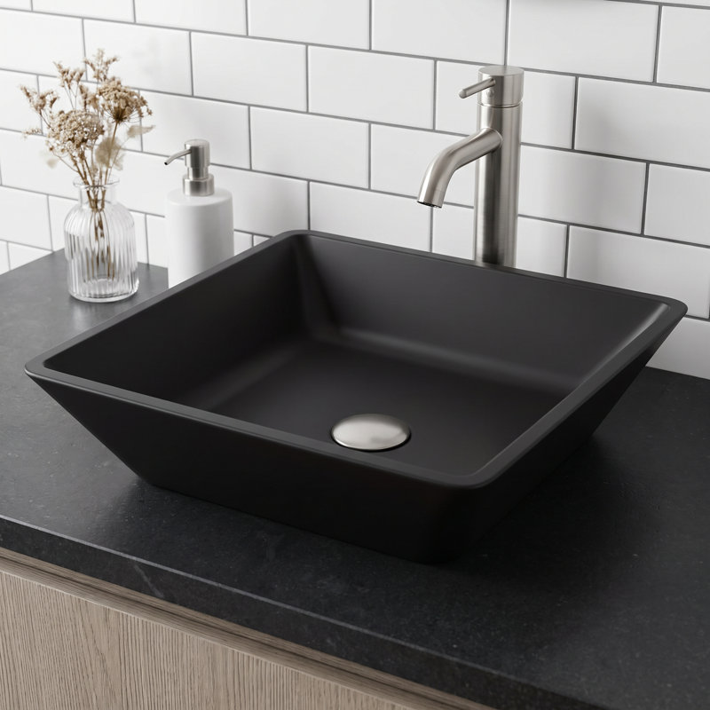Roma MatteShell™ Glass 16" L 16" W 4" H Square Vessel Bathroom Sink