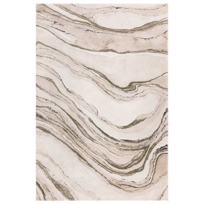 Decara Quartz Abstract High-Low Green/Beige Area Rug