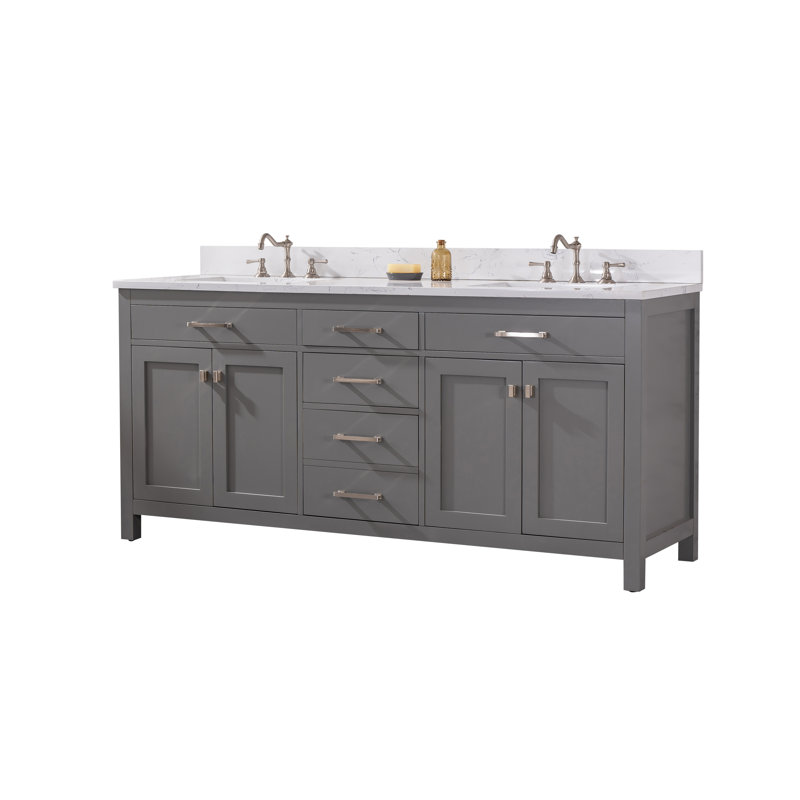Meuble-lavabo double Ajhane, Gris / Nickel brossé