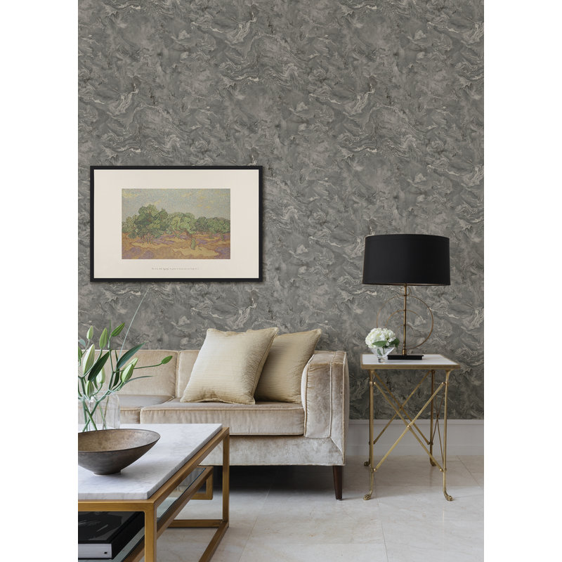 Meness Abstract Metallic Wallpaper Roll, Gray