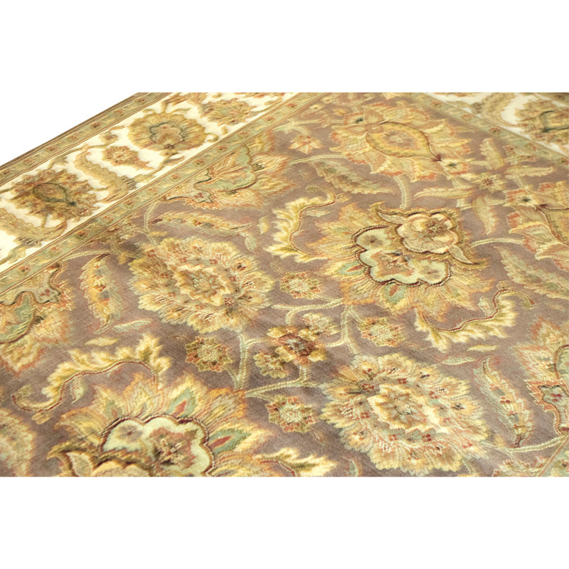 Hand Knotted Wool Oriental Area Rug in Brrown And Ivory