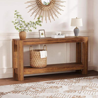 63 Inch Console Table, Stable 2-Tier Farmhouse Entryway Table with Reinforced Support, Long Narrow Sofa Table Behind Couch for Living Room, Hallway, Foyer