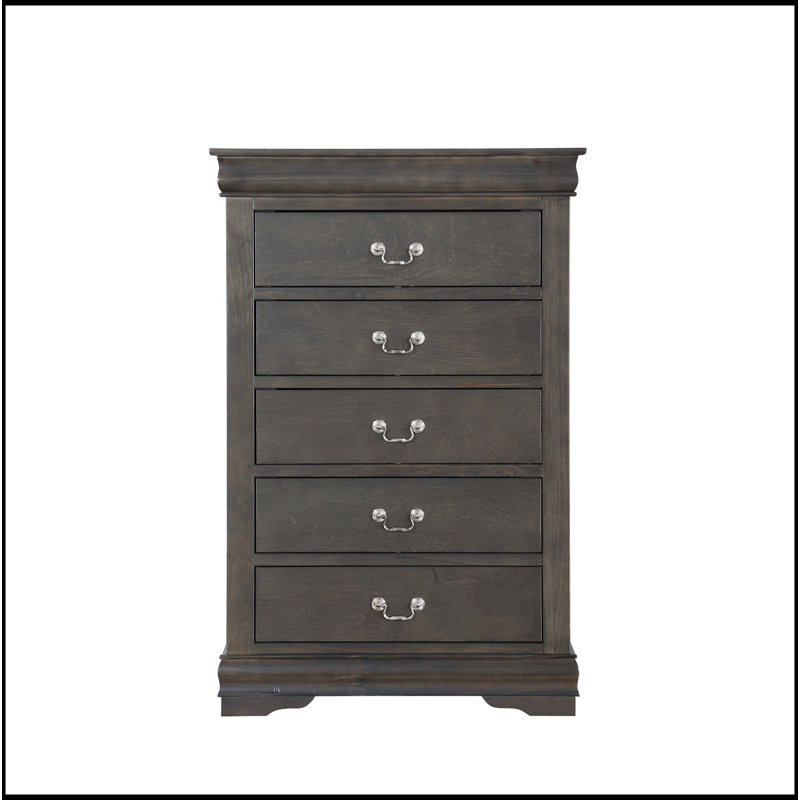 Commode 5 tiroirs avec poignées en métal, Gris foncé