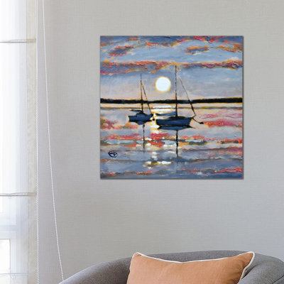 Full Moon Sailboats 1 Piece Wrapped Canvas Wall Art