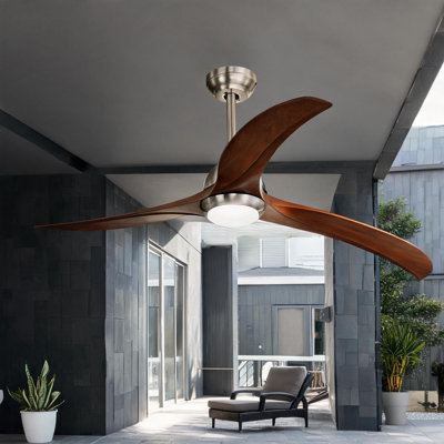 Nickel and Walnut 52-Inch Indoor Ceiling Fan with LED Light and Remote, 3-Blade Wood Design for Living Rooms and Bedrooms