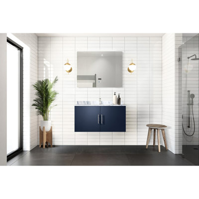Meuble-lavabo bleu marine avec comptoir en marbre Miroir à DEL - Teinture grattée, rangement spacieux pour garde-robe, ensemble de porte