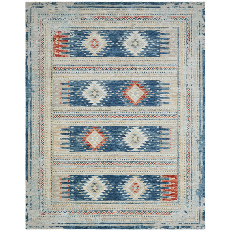 Sundance Mesa Canyon Ikat Blue Wool Hand Crafted Area Rug, Rectangle 9'9" x 12'6"